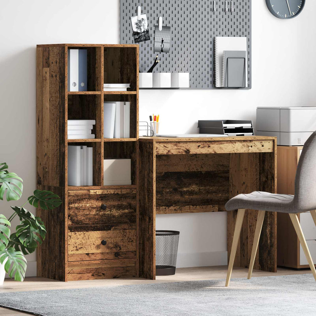 Scrivania con cassetto con lo scaffale 2 pcs Legno vecchio