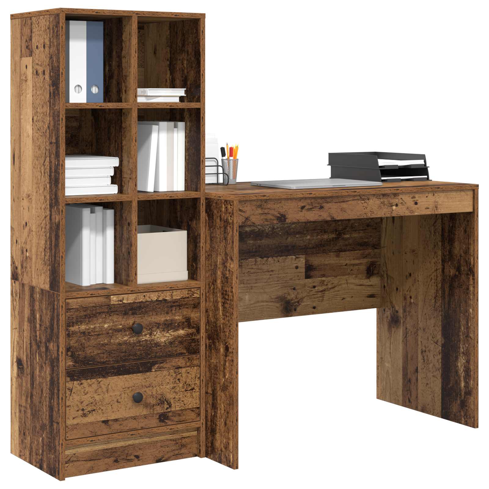 Scrivania con cassetto con lo scaffale 2 pcs Legno vecchio