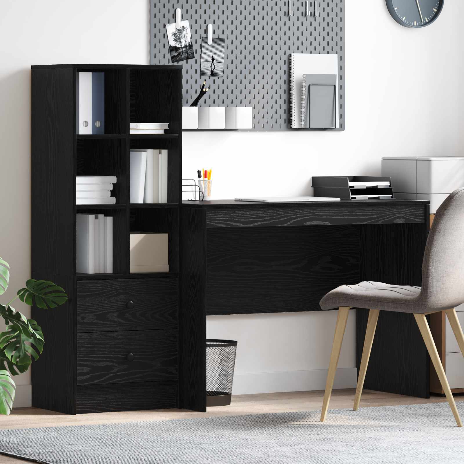 Scrivania con cassetto 2 pcs Rovere Nero