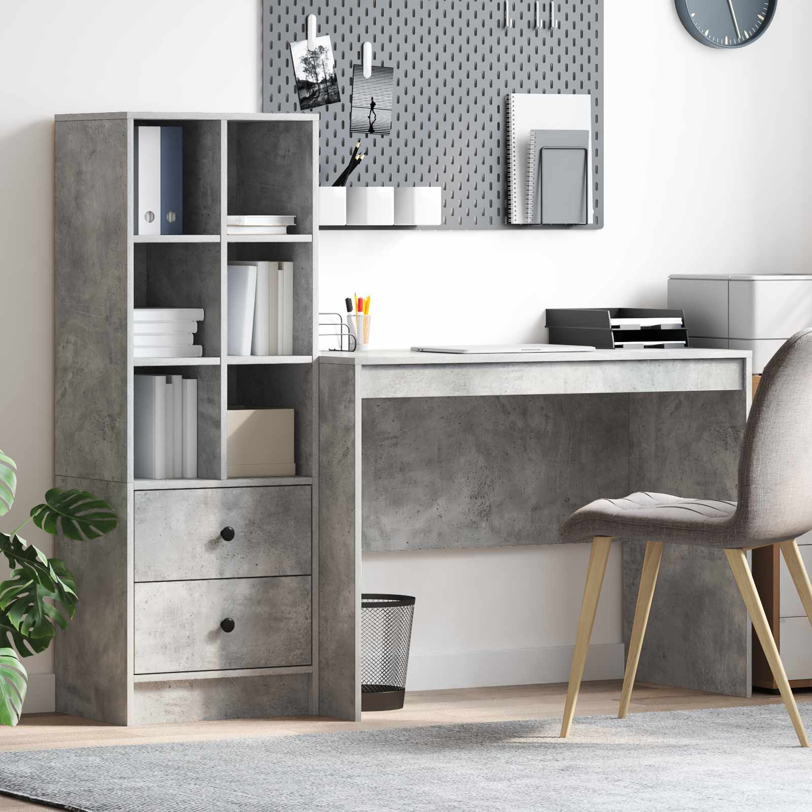 Scrivania con cassetto 2 pcs Grigio cemento