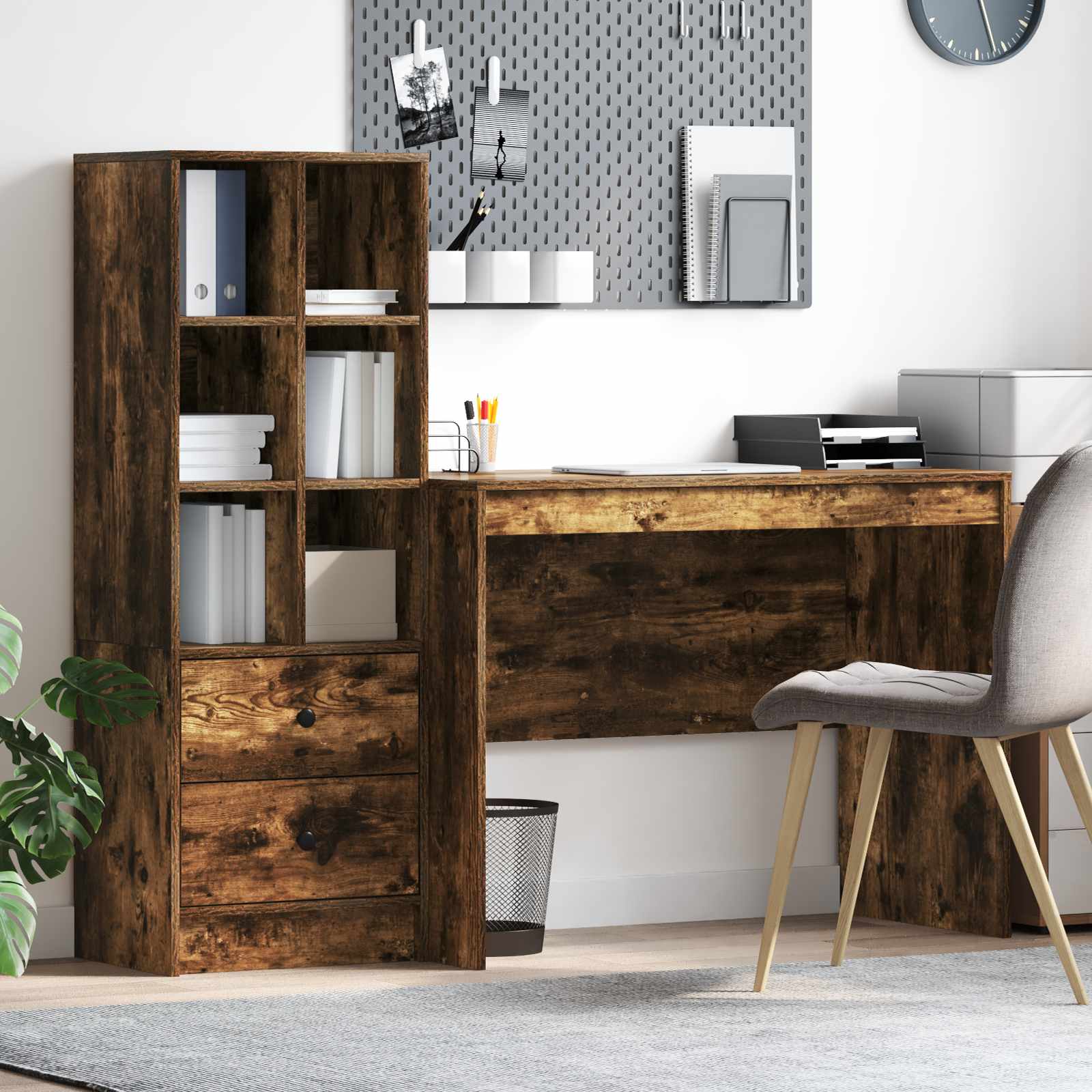 Scrivania con cassetto 2 pcs Rovere fumé