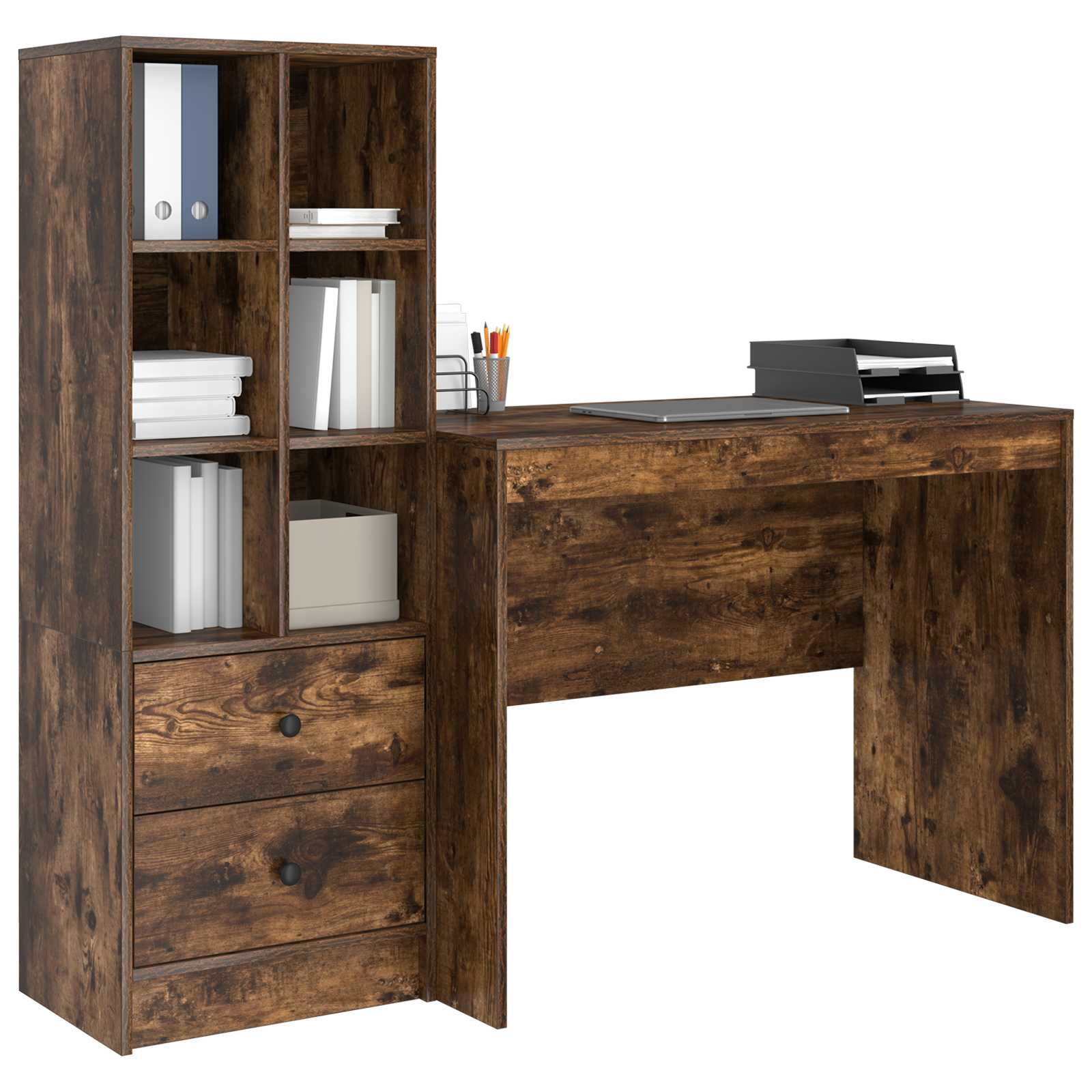 Scrivania con cassetto 2 pcs Rovere fumé