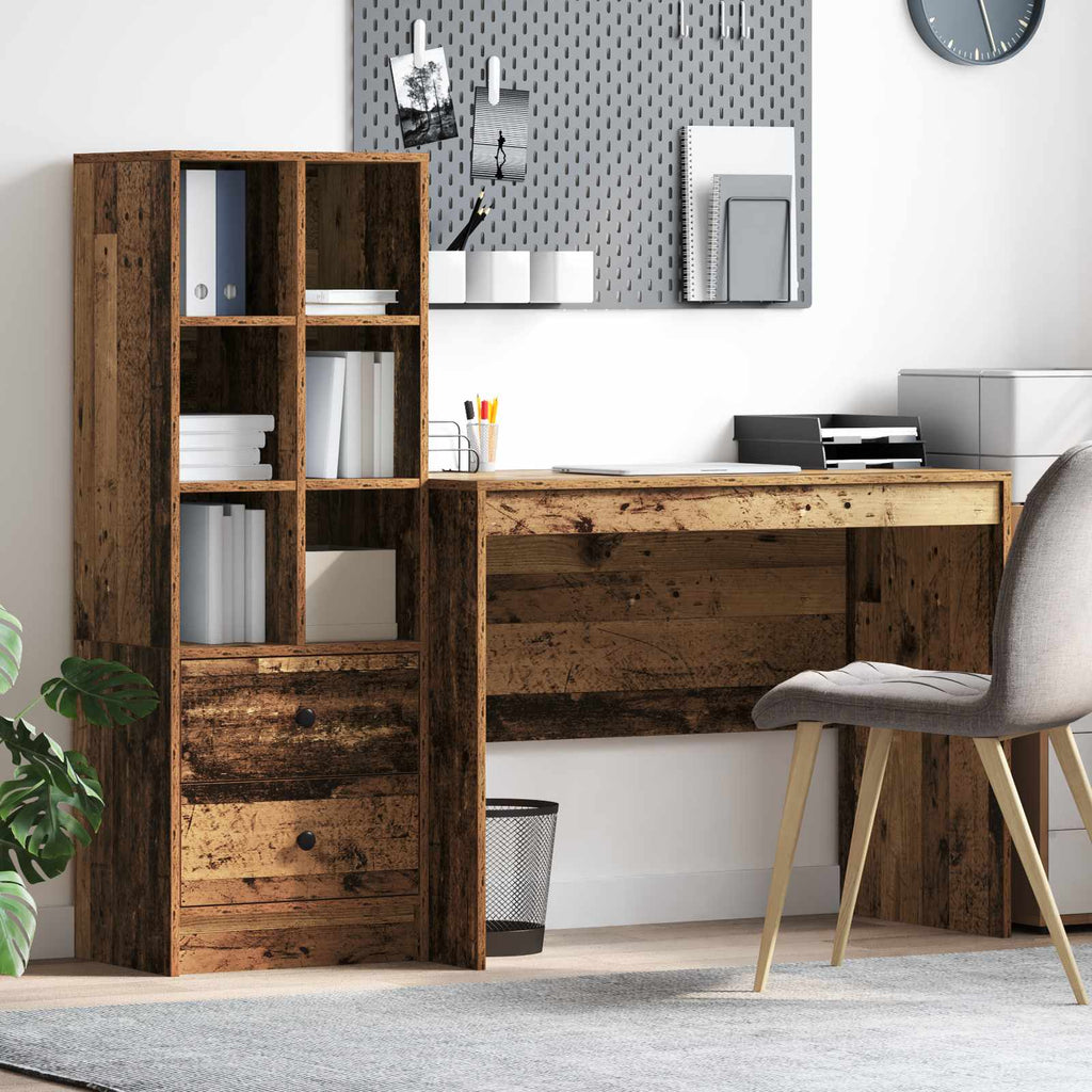 Scrivania con cassetto 2 pcs Legno vecchio