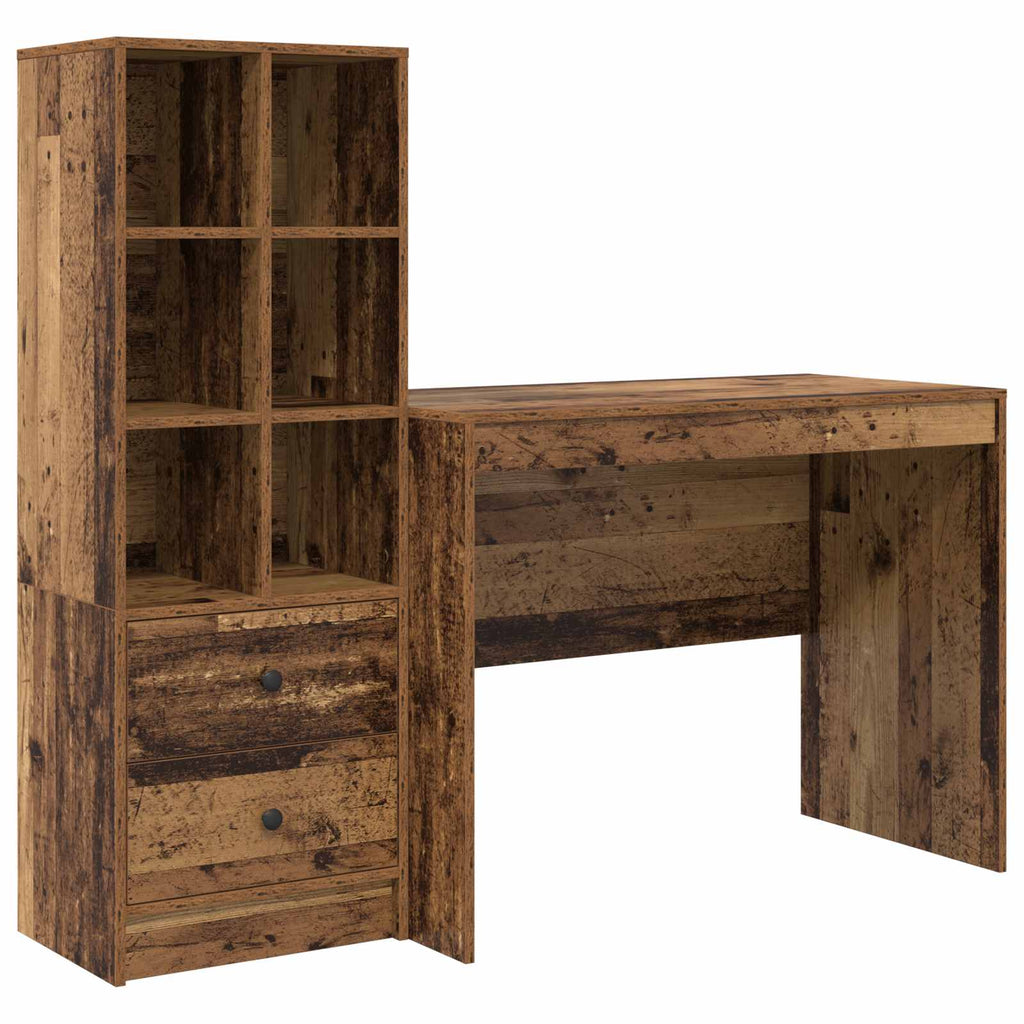 Scrivania con cassetto 2 pcs Legno vecchio