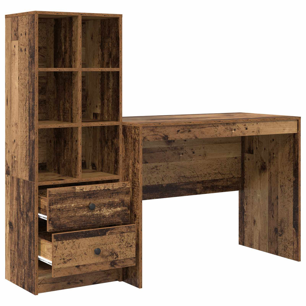 Scrivania con cassetto 2 pcs Legno vecchio