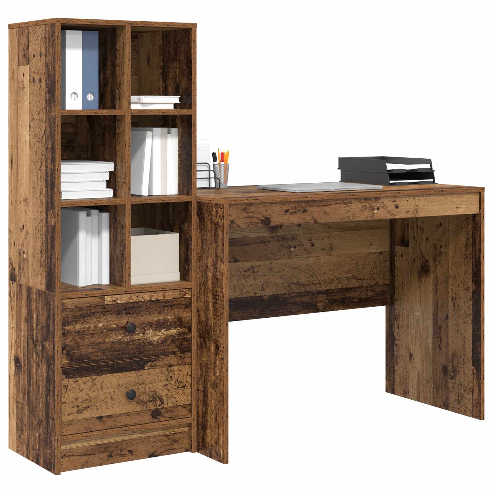 Scrivania con cassetto 2 pcs Legno vecchio
