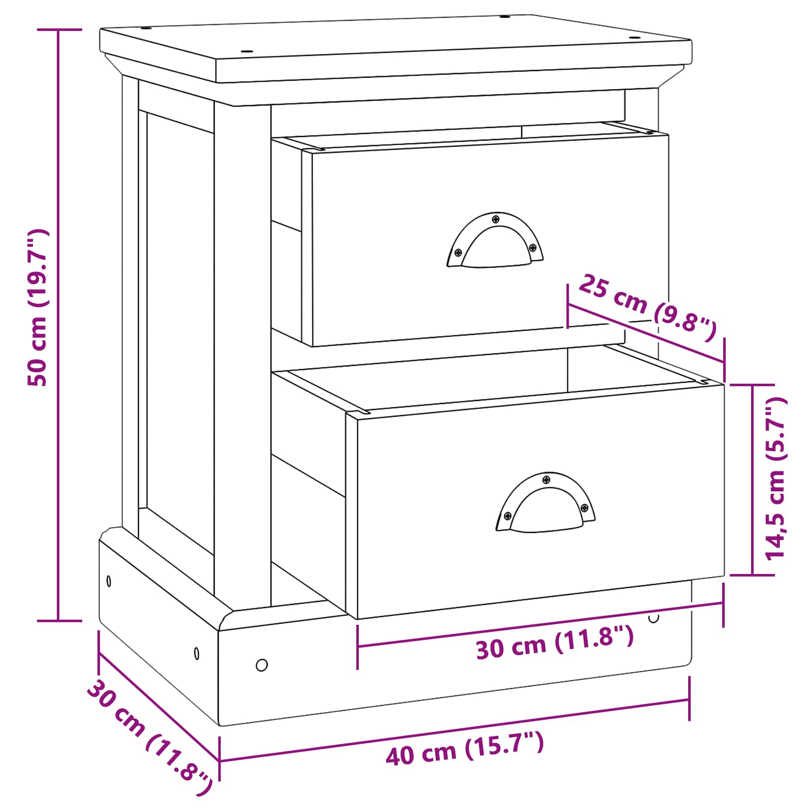 Comodino Naturale 40 x 30 x 50 cm Legno di teak solido