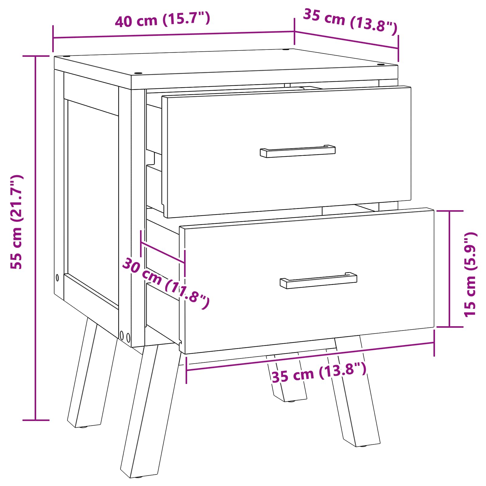 Comodino Naturale 40 x 35 x 55 cm Legno di teak solido
