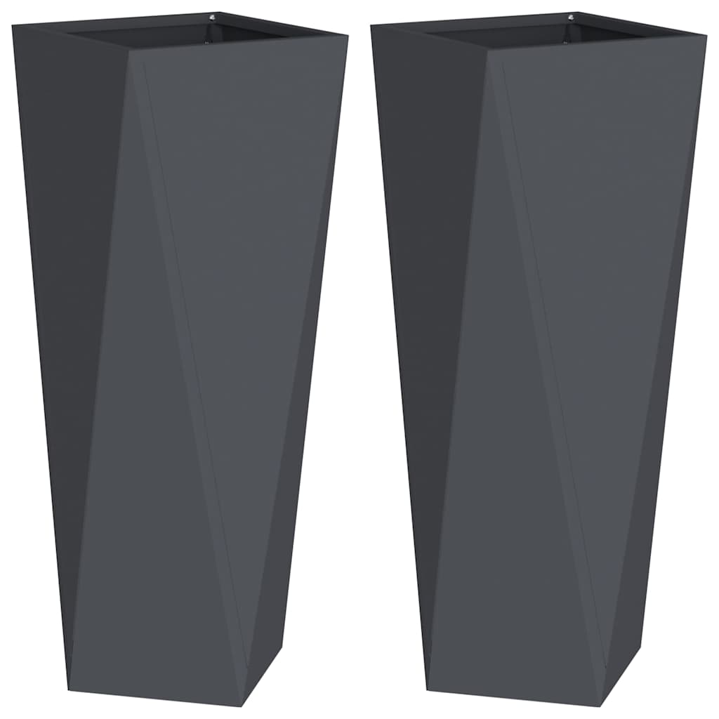 Fioriera 2 pcs Antracite 30 x 30 x 75 cm Acciaio