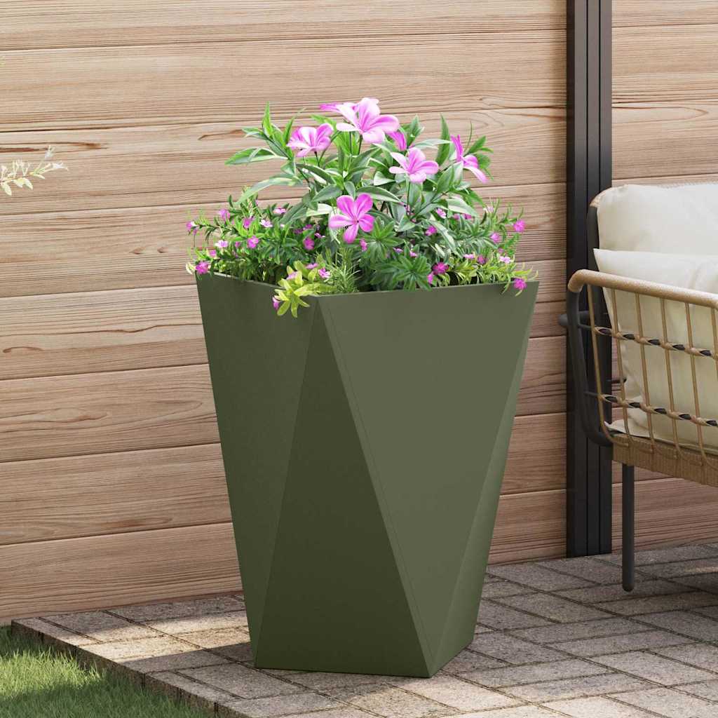 Fioriera 2 pcs Verde oliva 50 x 50 x 75 cm Acciaio