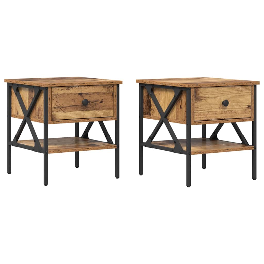 Comodino con cassetto 2 pcs Legno vecchio 40 x 42 x 45 cm
