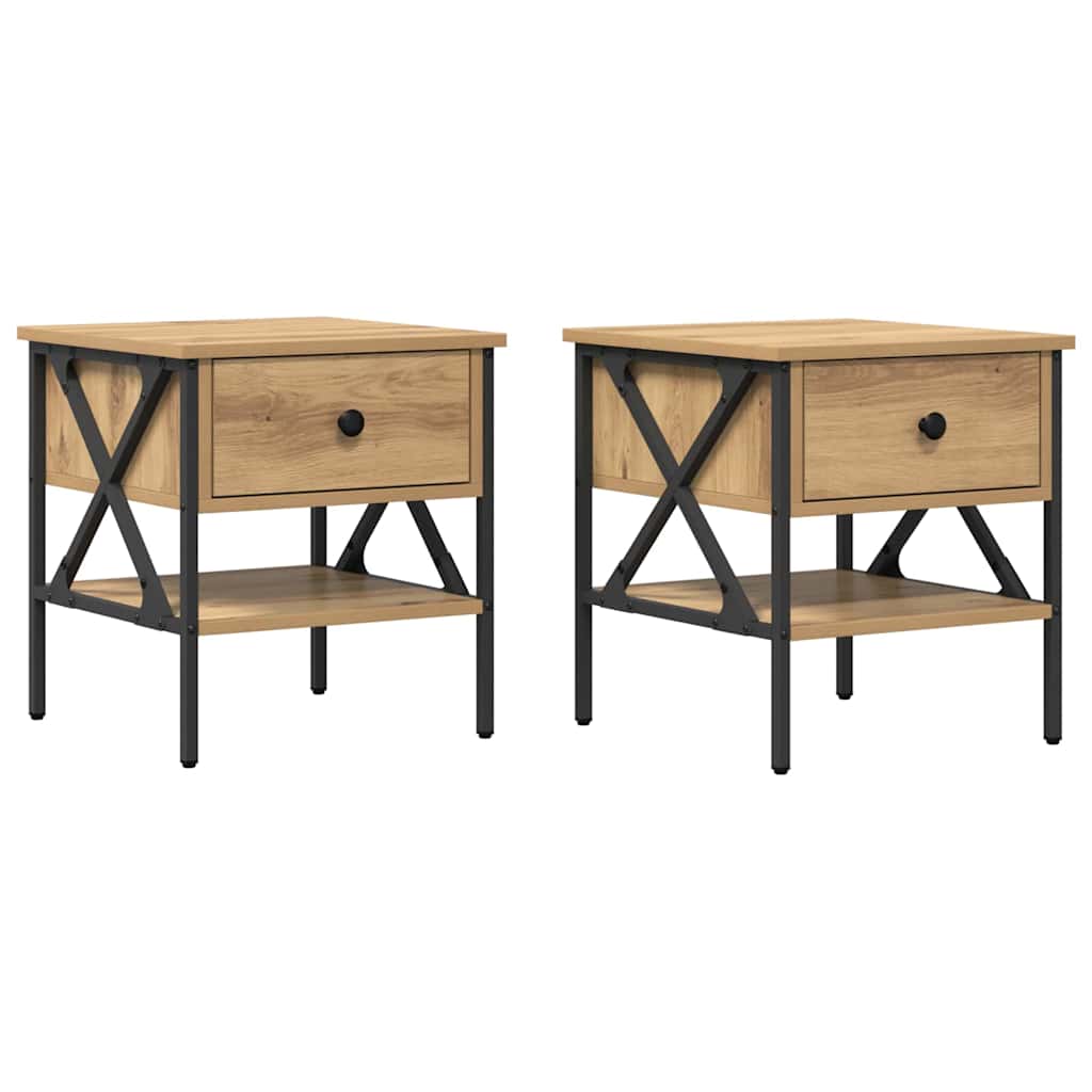 Comodino con cassetto 2 pcs rovere artigianale 40 x 42 x 45 cm