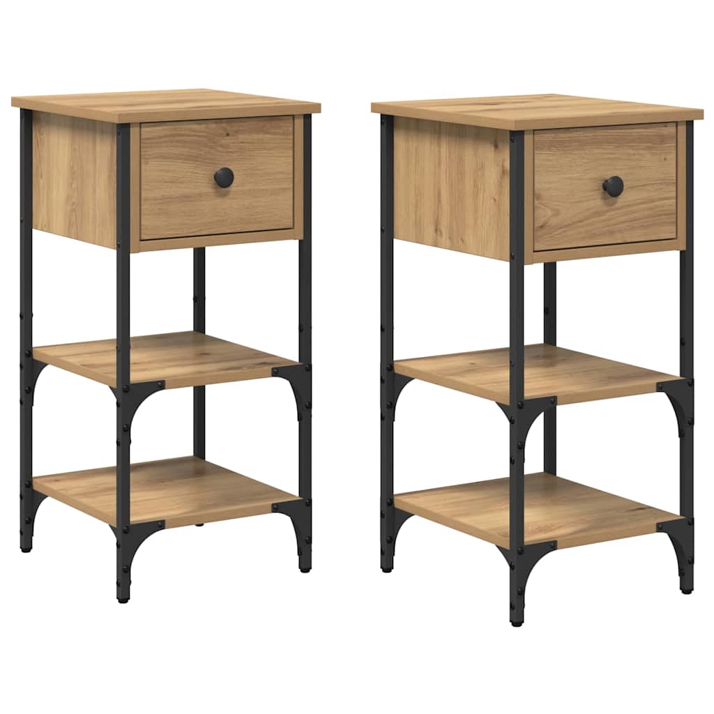 Armadio da Notte con cassetto 2 pcs Marrone 33.5 x 36 x 70 cm