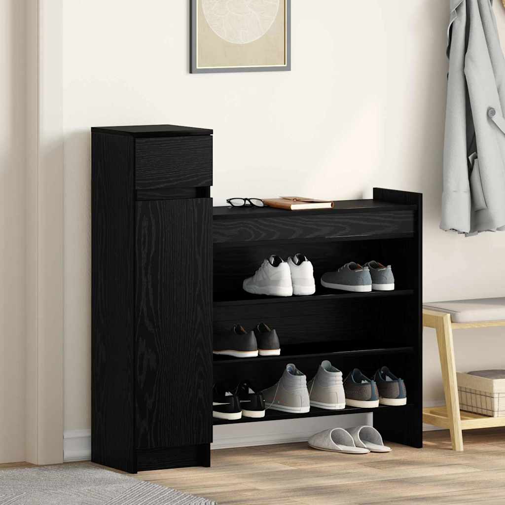 Mobile per scarpe con cassetto Rovere Nero 100,5 x 28 x 100 cm