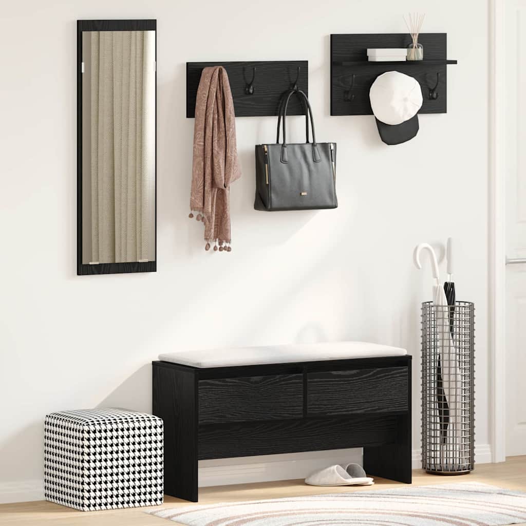 Set mobili da ingresso 4 pcs Rovere Nero Legno multistrato
