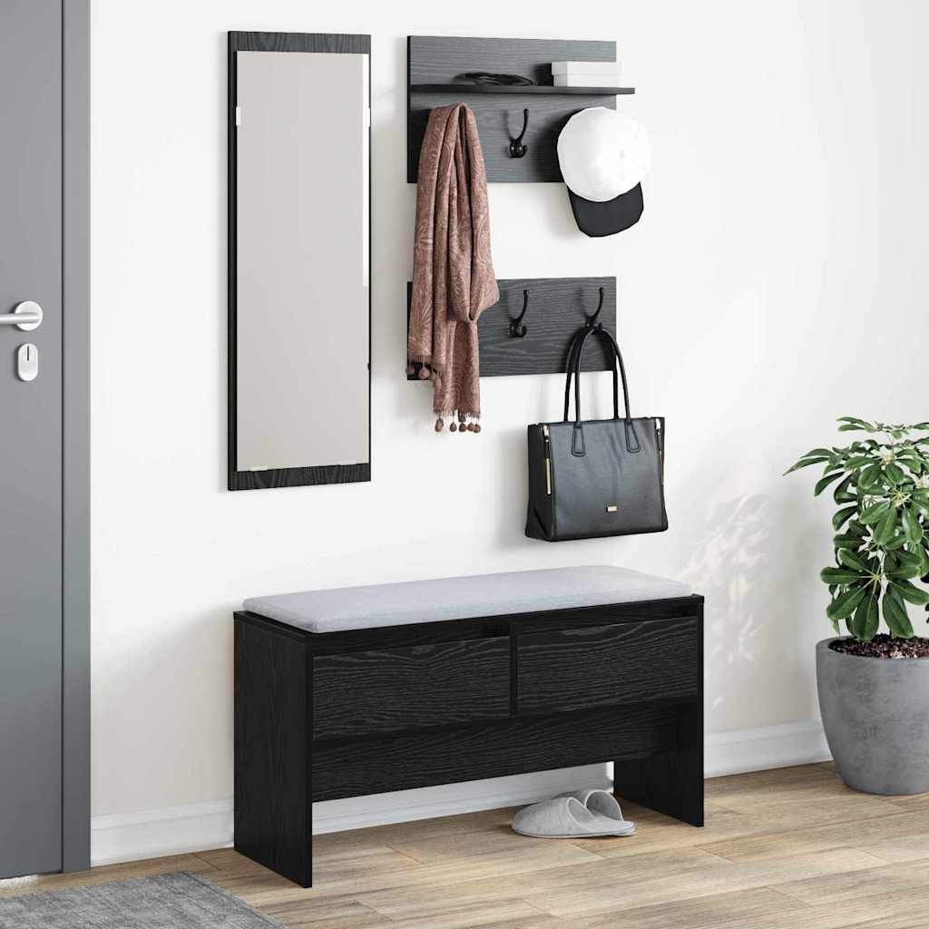 Set mobili da ingresso 4 pcs Rovere Nero Legno multistrato