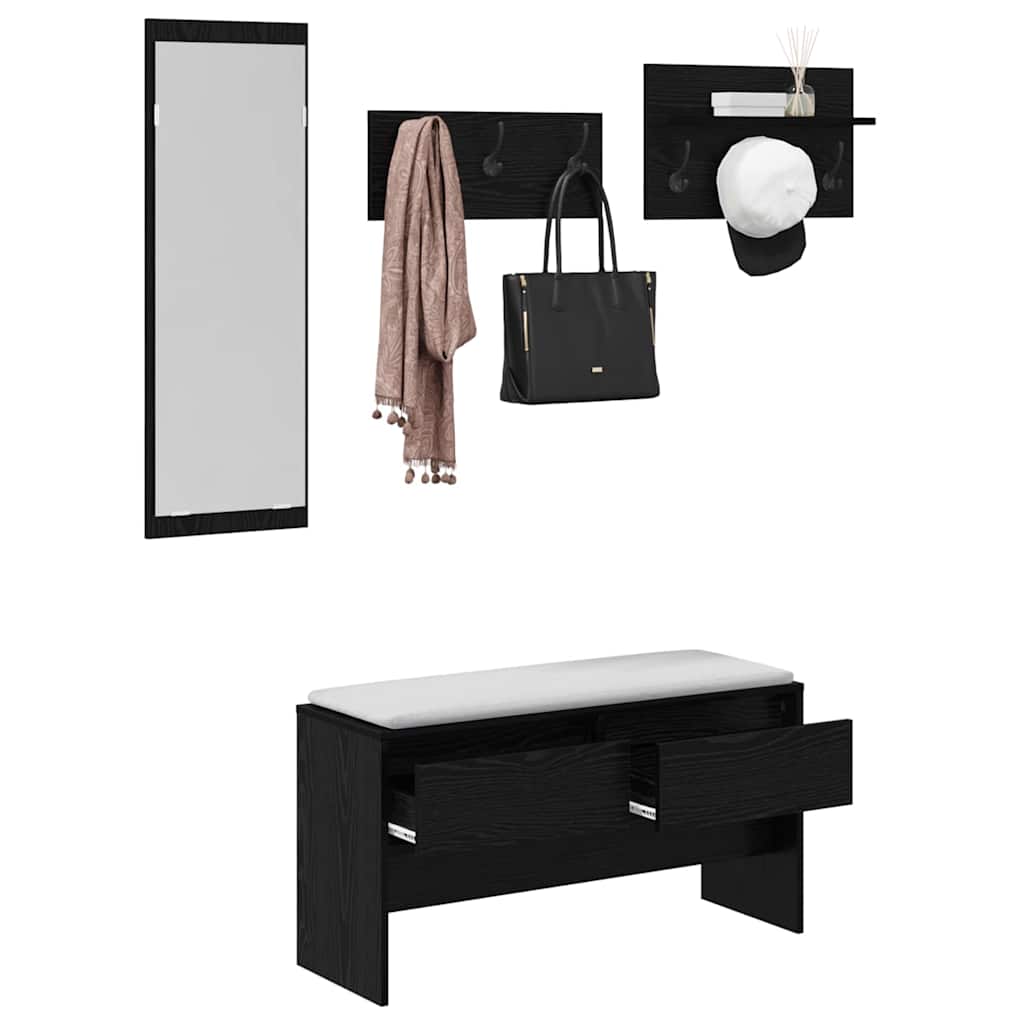 Set mobili da ingresso 4 pcs Rovere Nero Legno multistrato