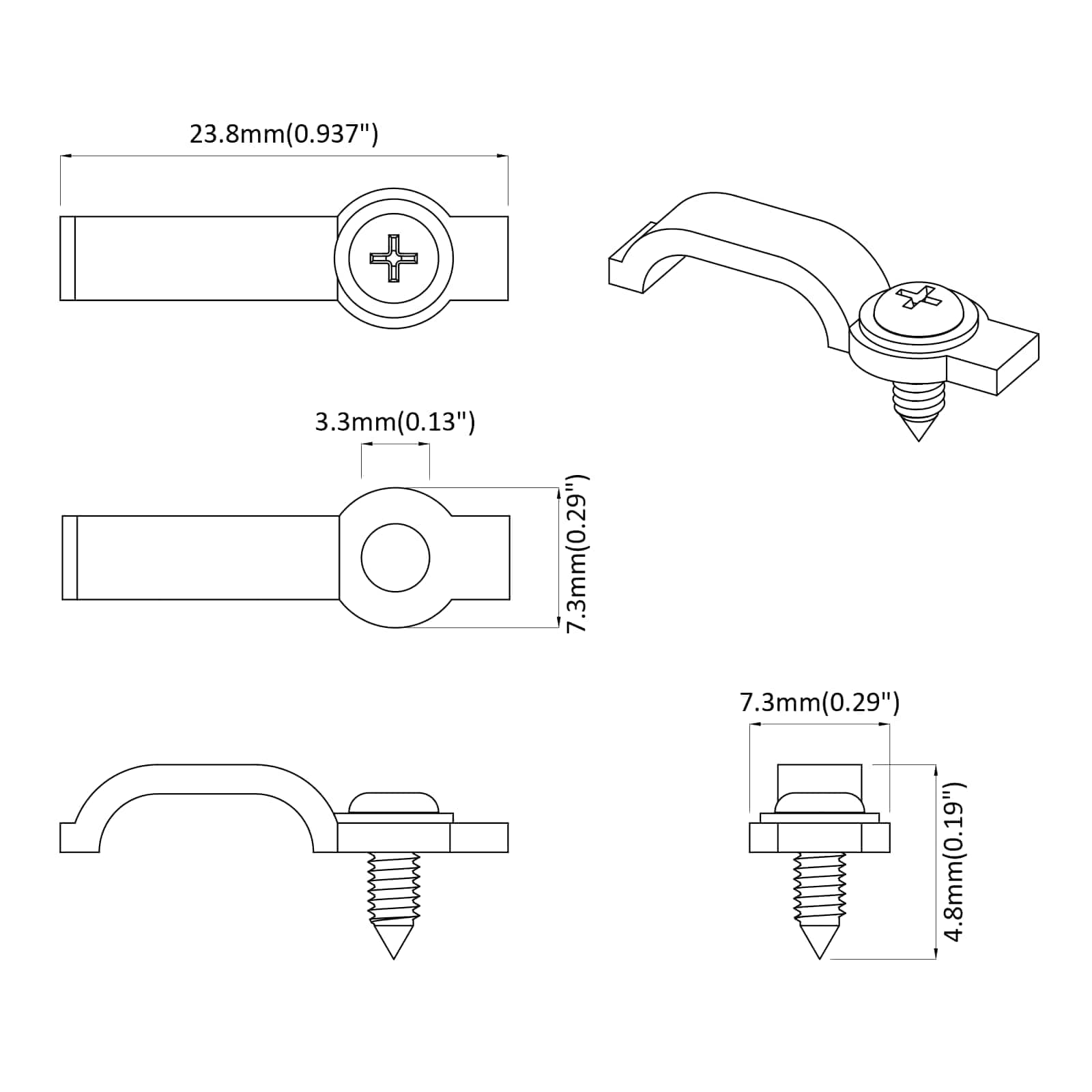 Clip per Striscia LED 2 pcs Trasparente 23,8 x 7,3 x 4,3 mm
