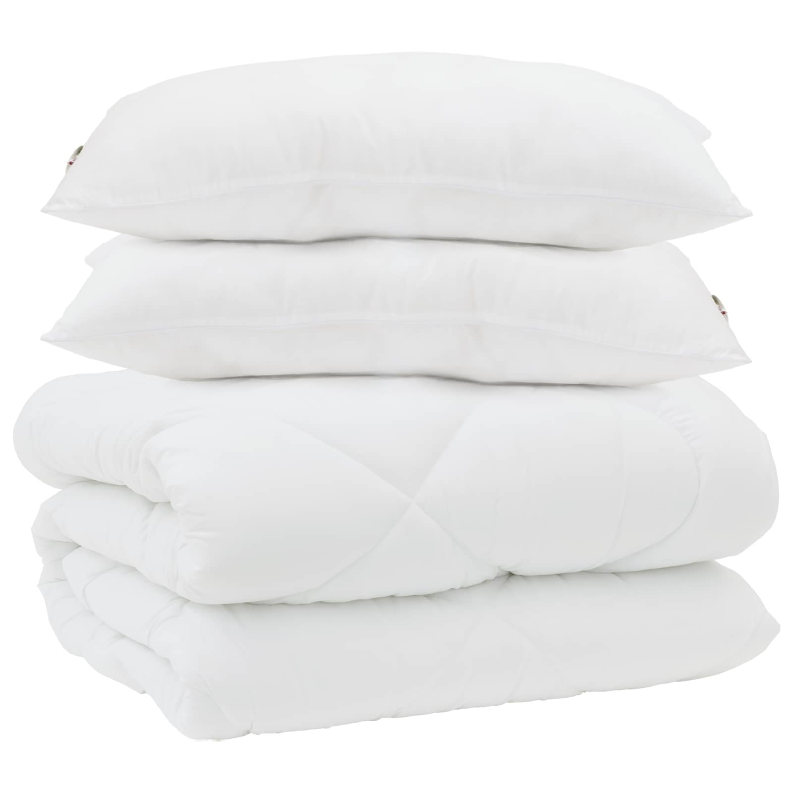 Piumone con Cuscini 3 pcs Bianco Microfibra e Piuma d'Oca