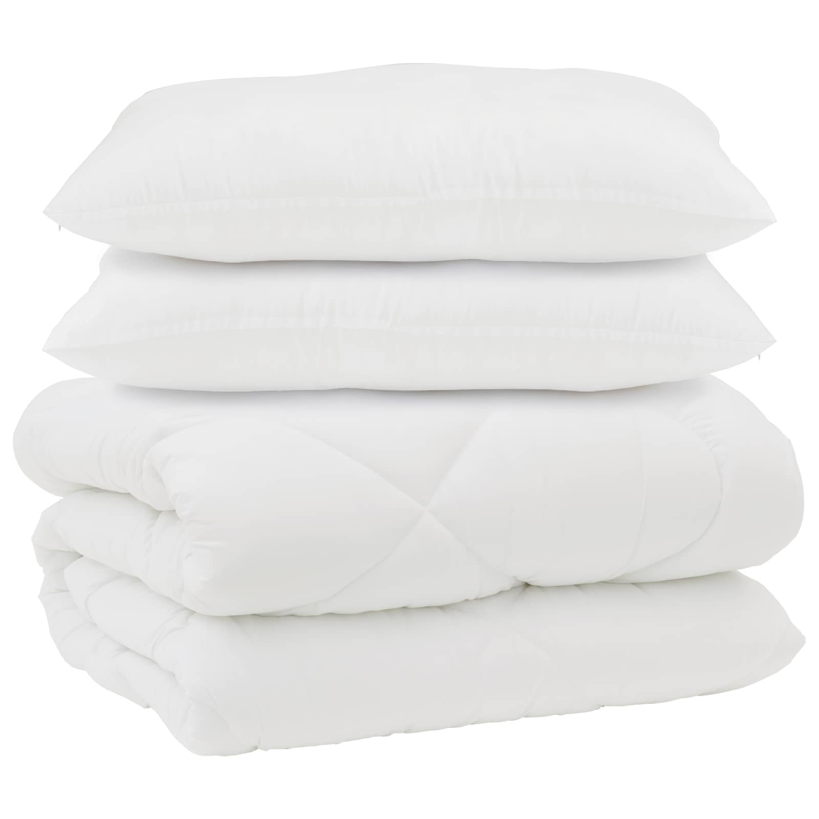Piumone con Cuscini 3 pcs Bianco Microfibra e Piuma d'Oca