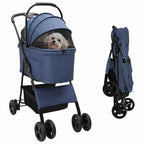 Passeggino pieghevole per animali Blu 81 x 47 x 99 cm