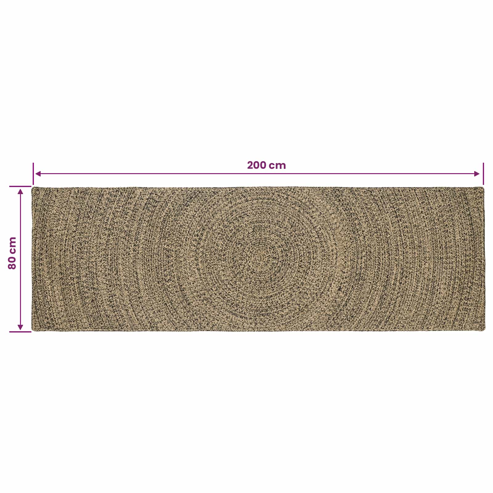 Tappeti per area Naturale e Nero 80 x 200 cm Juta