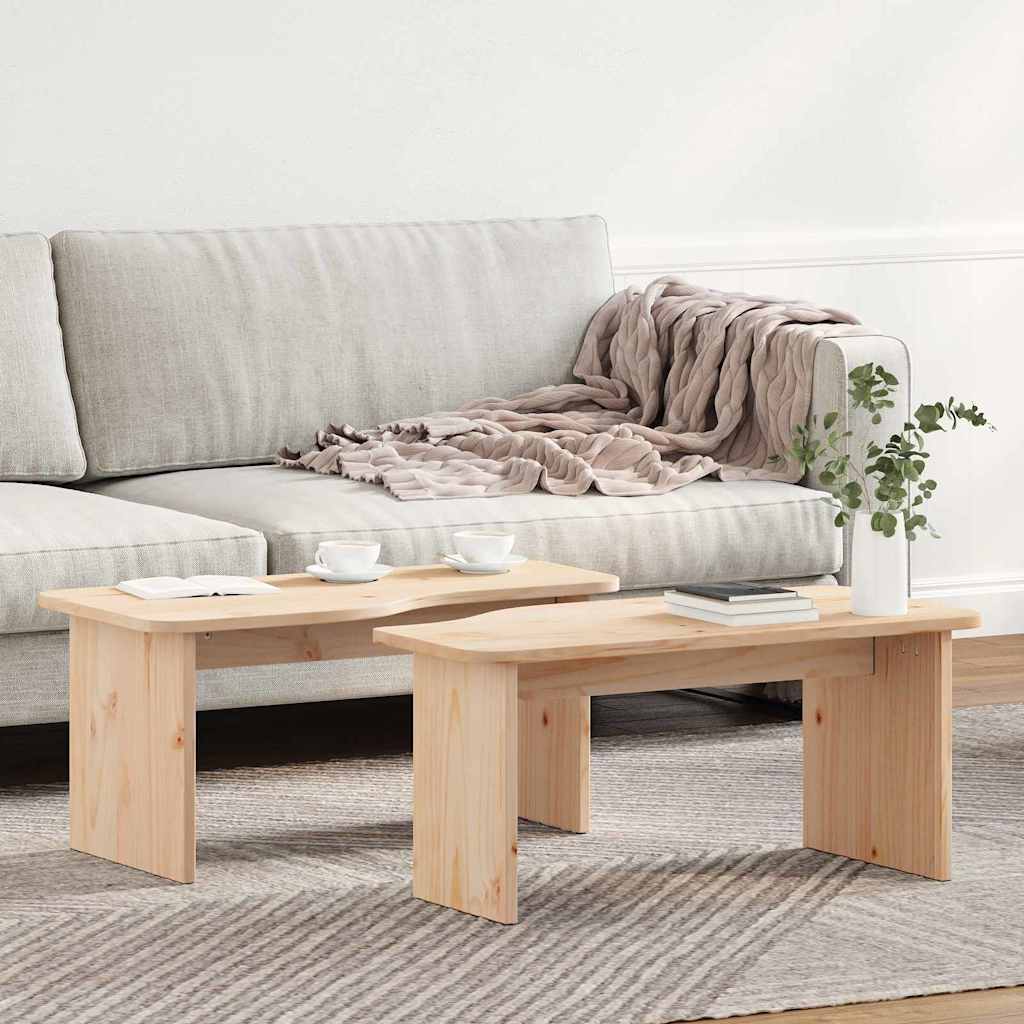 Tavolino da salotto 2 pcs Naturale Legno di pino massello