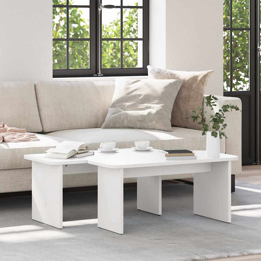Tavolino da salotto 2 pcs Bianco Legno di pino massello