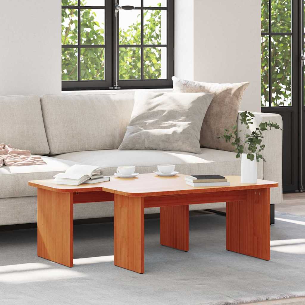 Tavolino da salotto 2 pcs Marrone cerato Legno di pino massello