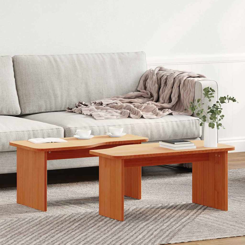 Tavolino da salotto 2 pcs Marrone cerato Legno di pino massello