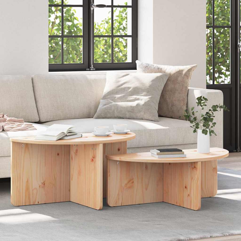 Tavolino da salotto 2 pcs Naturale Legno di pino massello