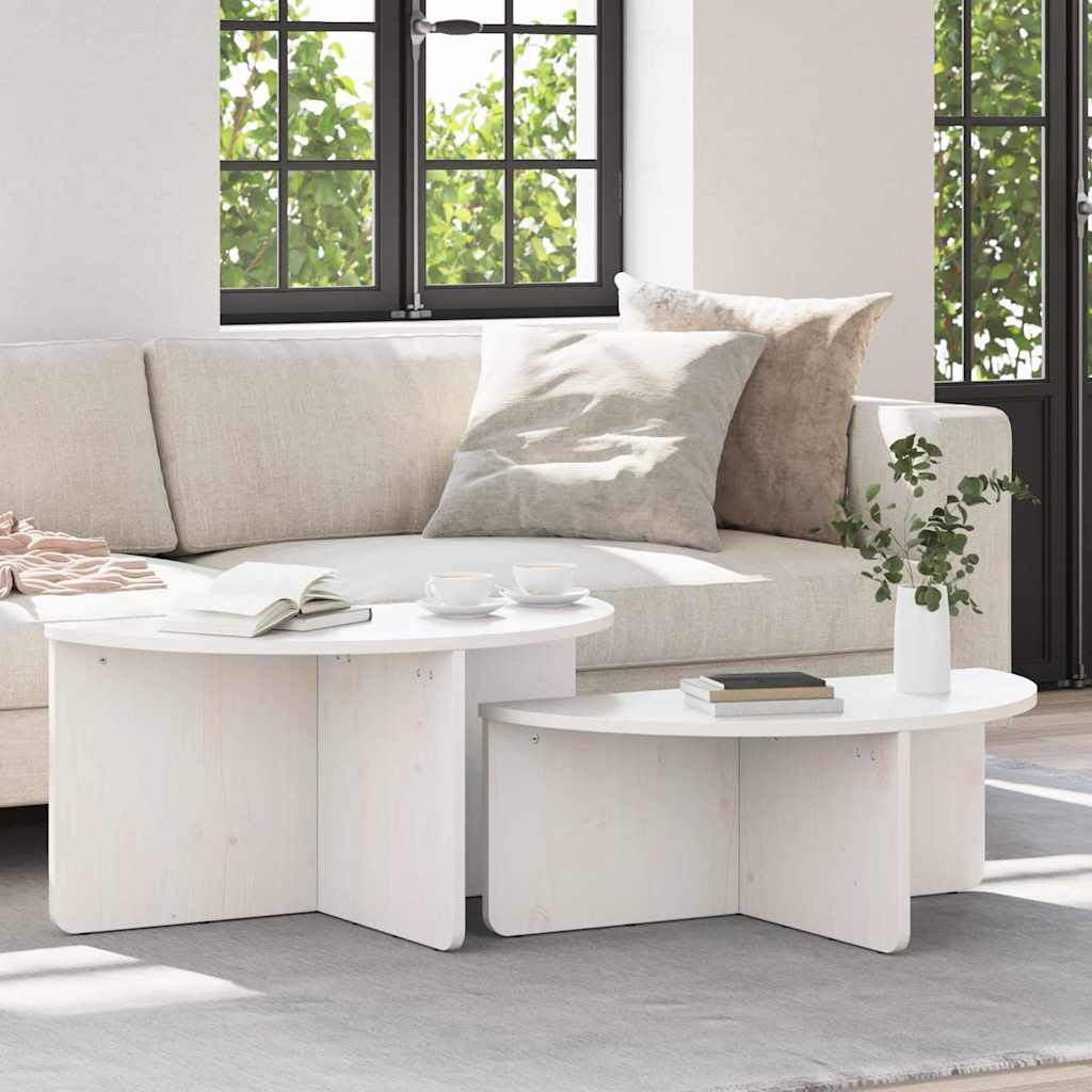 Tavolino da salotto 2 pcs Bianco Legno di pino massello