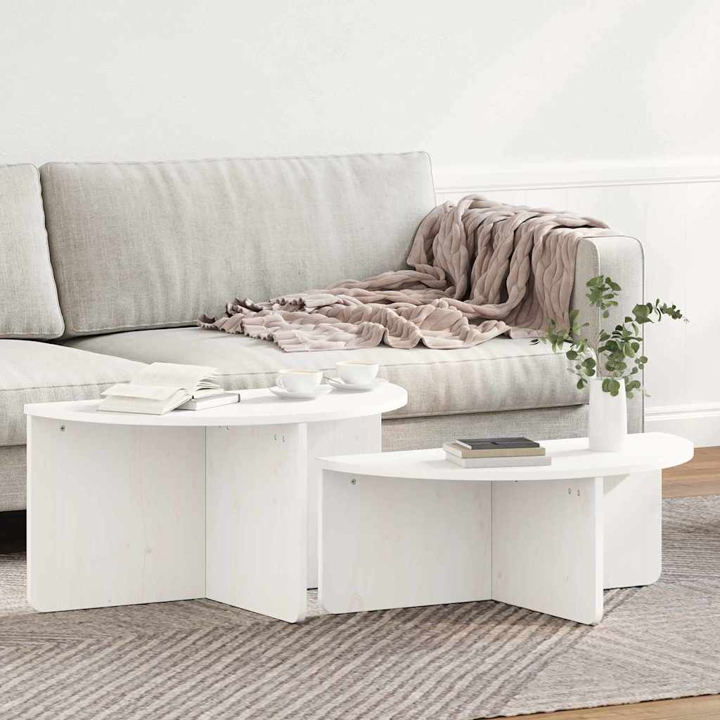 Tavolino da salotto 2 pcs Bianco Legno di pino massello