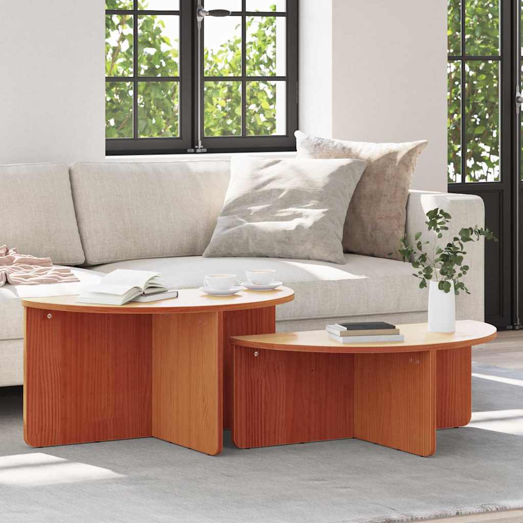 Tavolino da salotto 2 pcs Marrone cerato Legno di pino massello