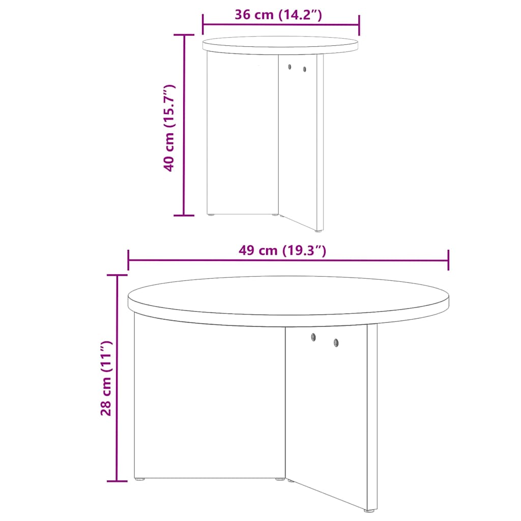 Tavolino da salotto 2 pcs Naturale Legno massello di pino