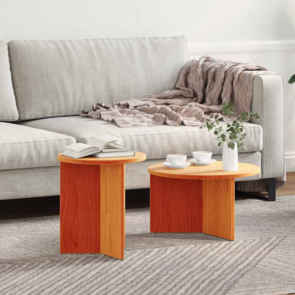 Tavolino da salotto 2 pcs Marrone cerato Legno massello di pino