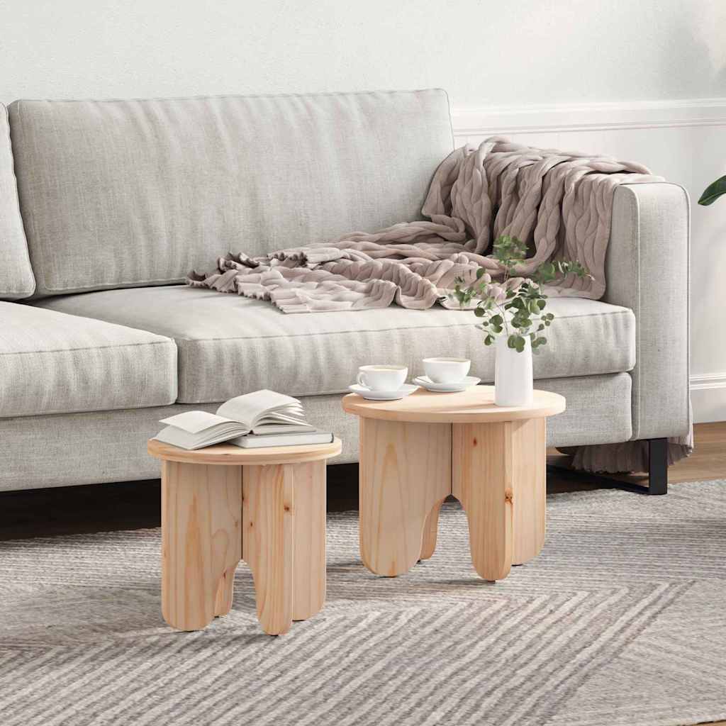 Tavolino da salotto 2 pcs Naturale Legno massello di pino