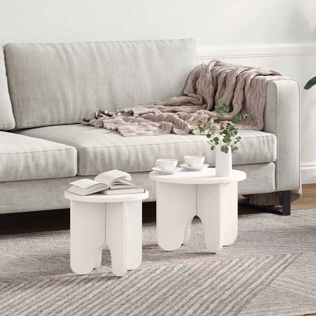 Tavolino da salotto 2 pcs Bianco Legno massello di pino