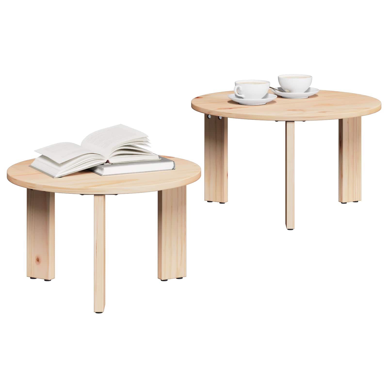Tavolino da salotto 2 pcs Naturale Legno massello di pino