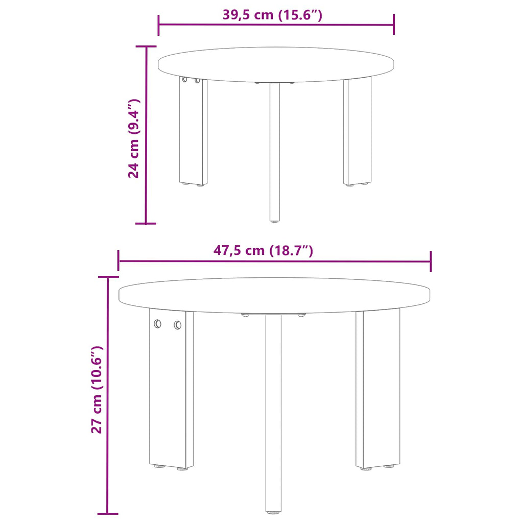 Tavolino da salotto 2 pcs Naturale Legno massello di pino
