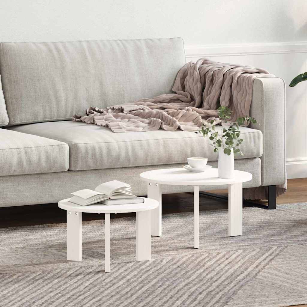 Tavolino da salotto 2 pcs Bianco Legno massello di pino