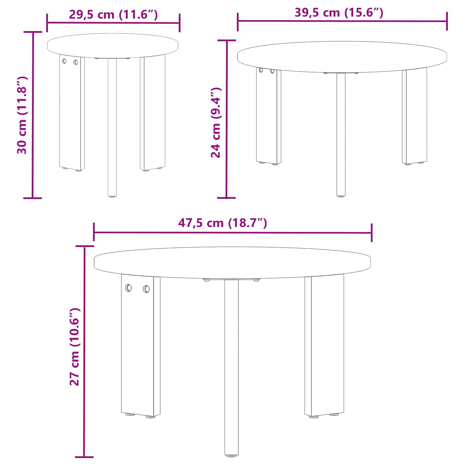 Tavolino da salotto 3 pcs Bianco Legno di pino massello