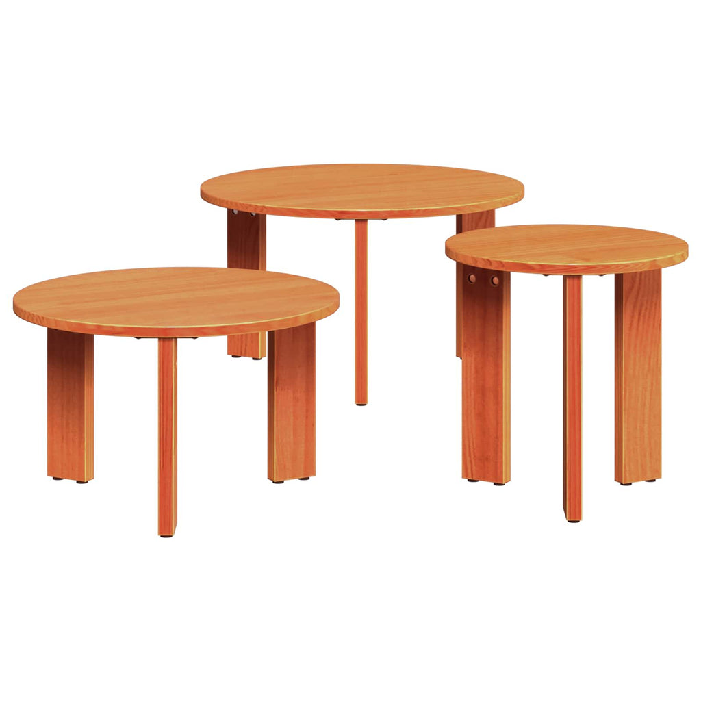 Tavolino da salotto 3 pcs Marrone cerato Legno di pino massello