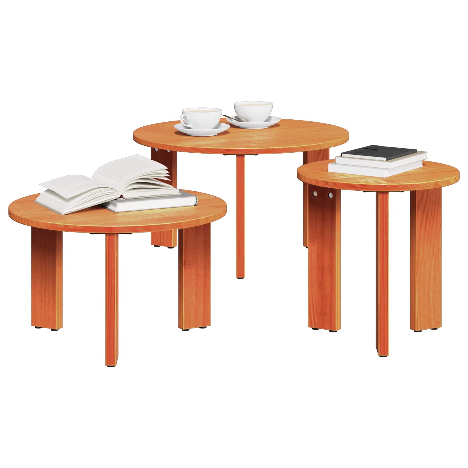 Tavolino da salotto 3 pcs Marrone cerato Legno di pino massello