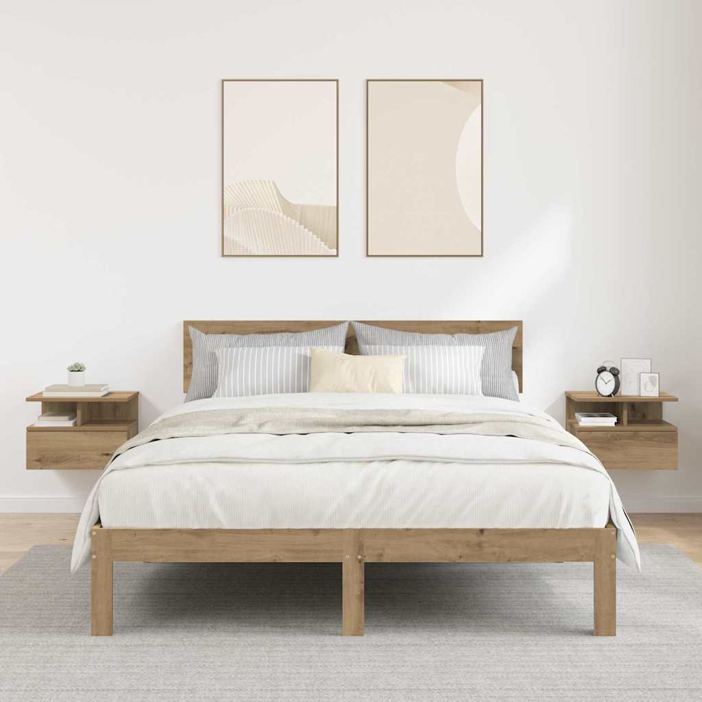 Comodino flottante 2 pcs Rovere artigianale 40 x 31 x 28 cm
