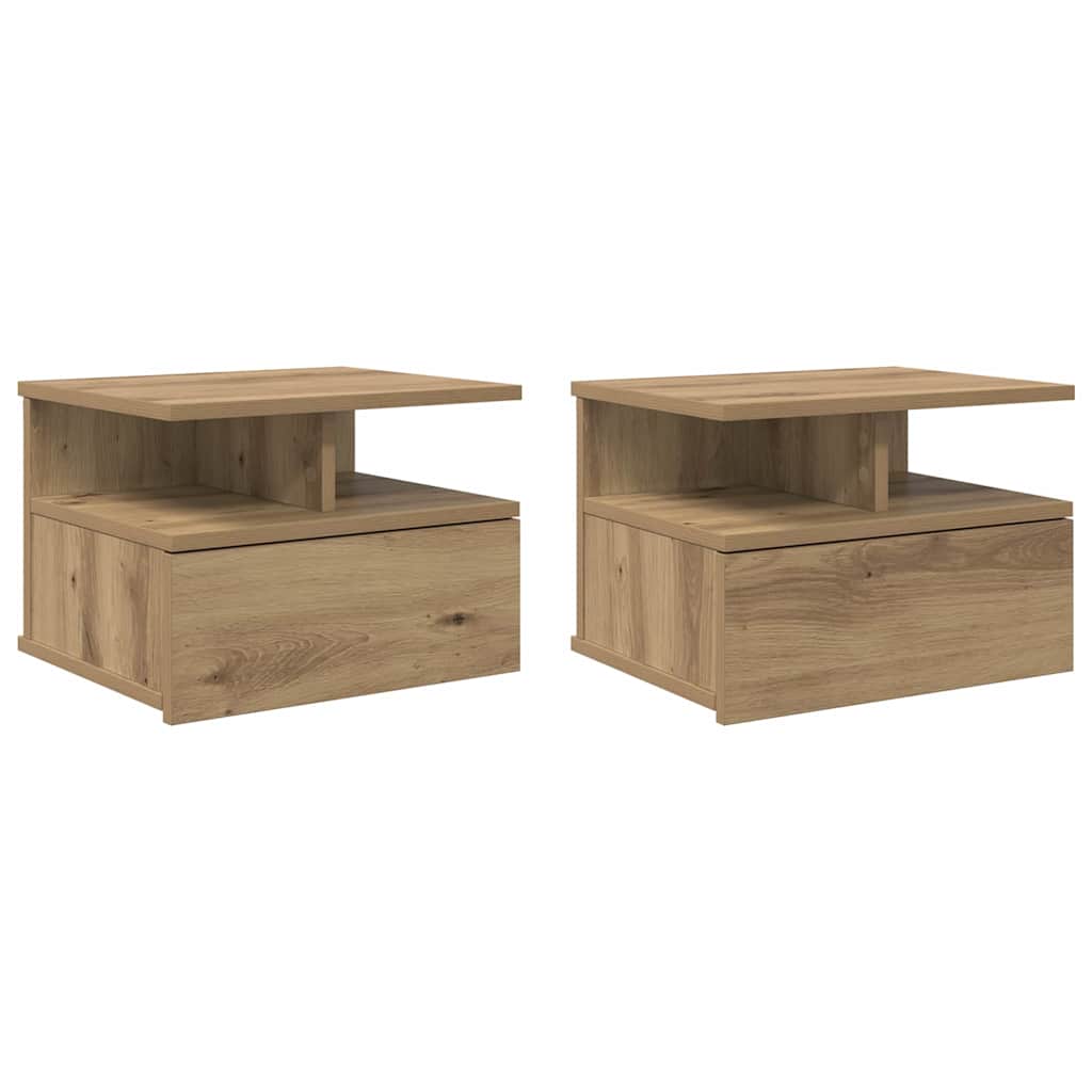 Comodino flottante 2 pcs Rovere artigianale 40 x 31 x 28 cm