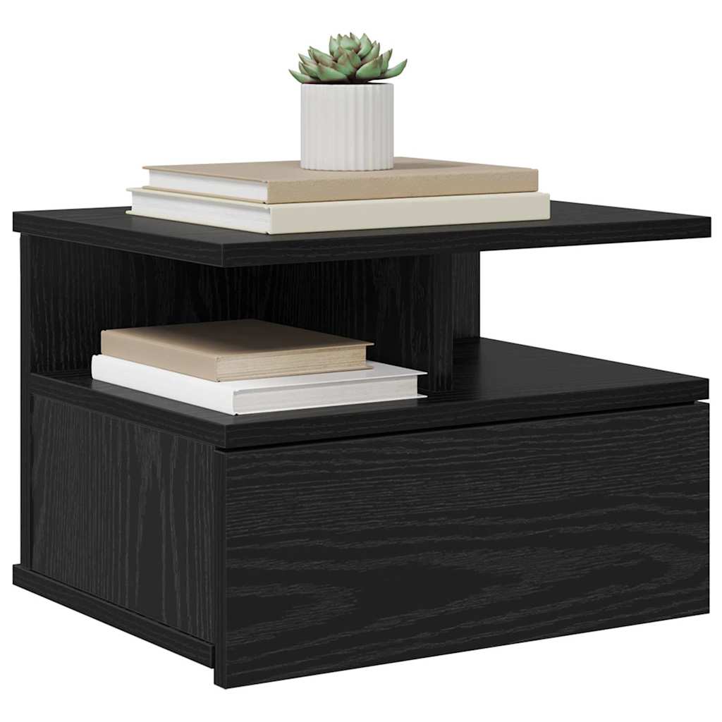 Comodino flottante con cassetto Rovere Nero 40 x 31 x 28 cm