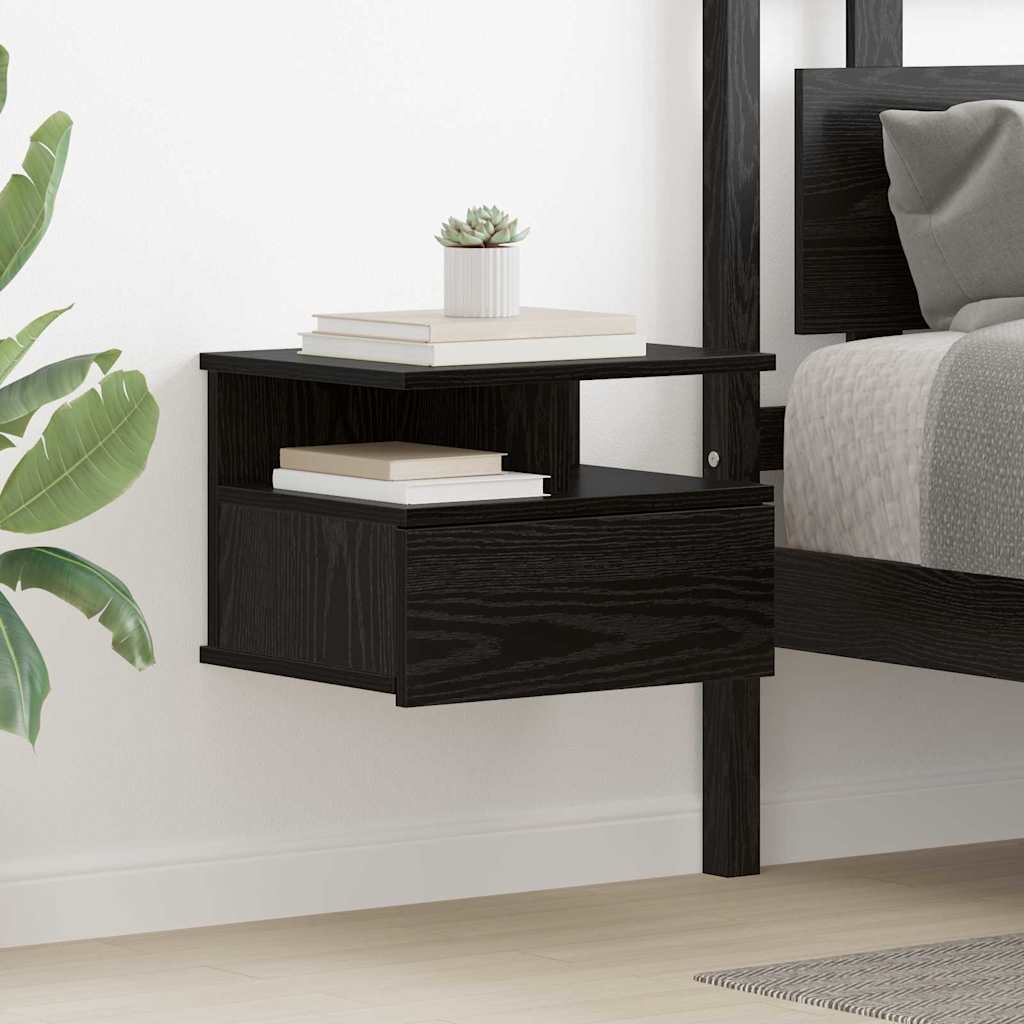 Comodino flottante 2 pcs Rovere Nero 40 x 31 x 28 cm