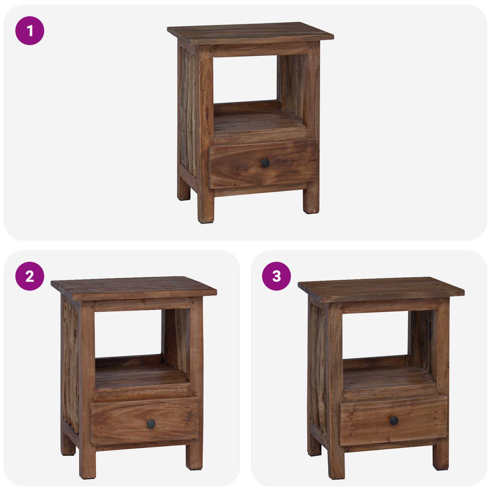 Comodino Marrone 30 x 30 x 47 cm Legno Recuperato Massello