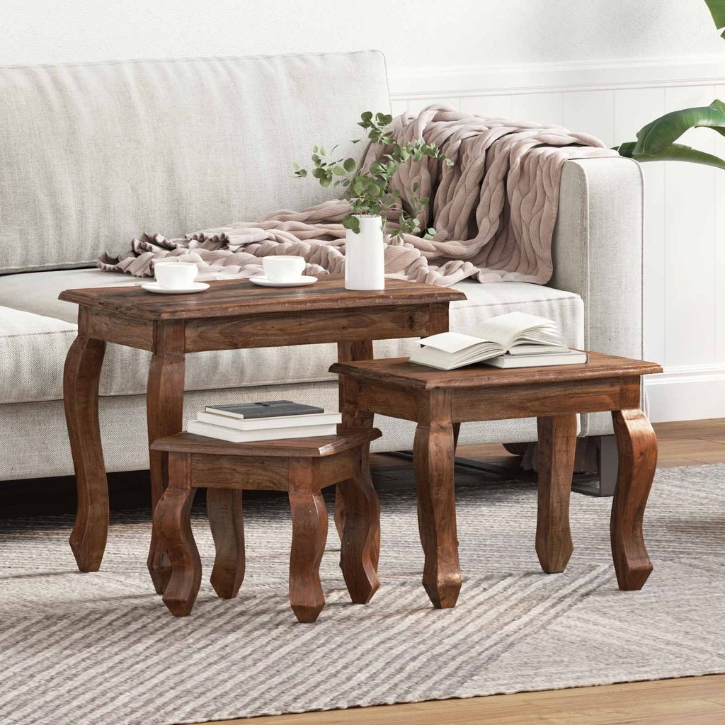 Tavolo Nesting 3 pcs Marrone Legno massello di mogano